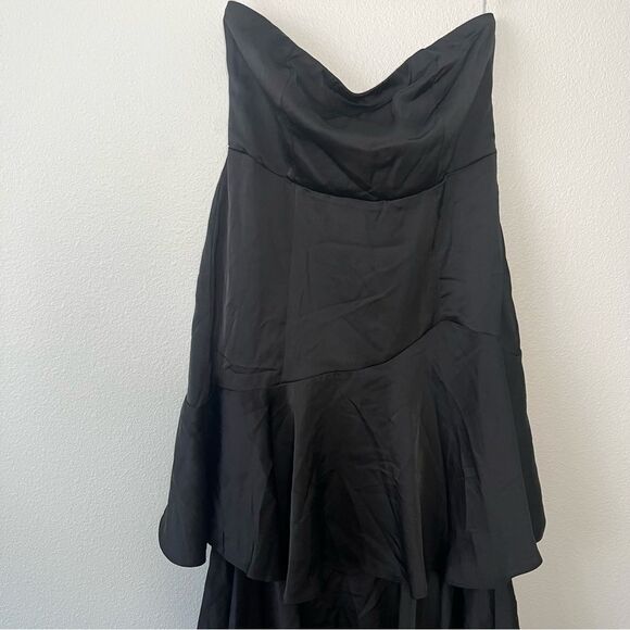 NWT Lulu’s Blissfully Beautiful Black Satin Strapless Tiered Maxi Dress Size XL - Picture 5 of 7